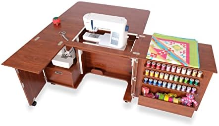 Arrow K8405 Wallaby Kangaroo Sewing, Cutting, Quilting, Crafting Cabinet and Table, Includes Storage and Airlift, Portable with Wheels, Teak Finish