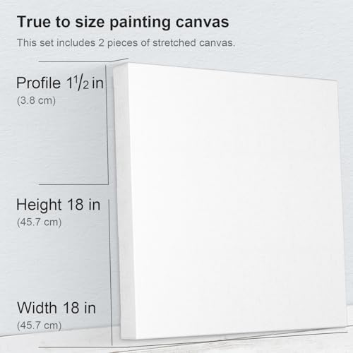 PHOENIX 18x18 Inch 2 Pack Gallery Canvas - 1.5 in Thick Large Square Canvases for Painting - Deep Edge 100% Cotton 11 Oz. Gesso Primed White Blank Professional Canvas Oil & Acrylic Paints