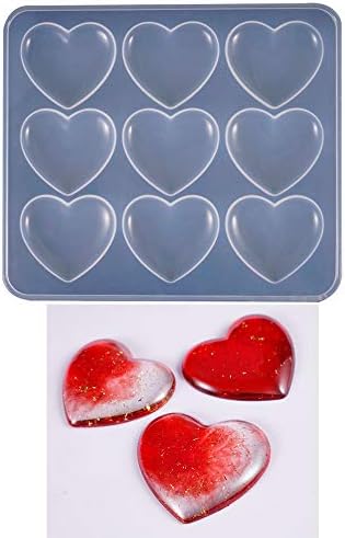 Heart Shape Epoxy Mold 9Pcs 5.2 x 4.2cm DIY Resin Casting Jewelry Love Heart Keychain Pendant Making Silicone Mold