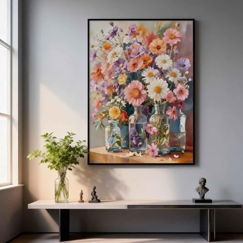 Amphol Paint by Numbers Kit for Adults - Boho Cosmos Floral DIY Paint by Number Canvas Art Kit, 16x20in Unframed Oil Painting by Number Kit, Relaxation and Home Decoration, Complete Acrylic Paint Set