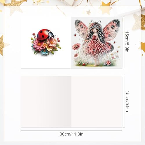 LazyFold 6 Pcs Diamond Art Painting Greeting Cards Kits, Red Fairy Handmade Festival Greeting Cards with Envelopes Diamond Art Crafts Birthday Cards Creative Gift