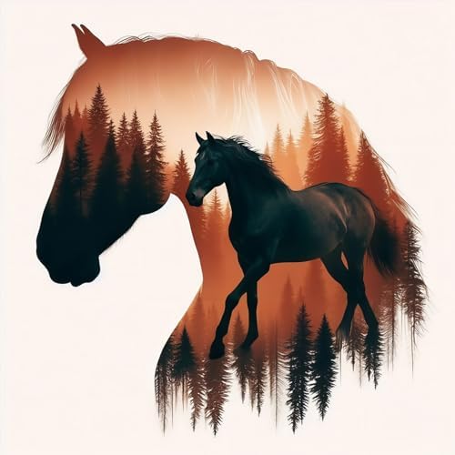 GEEHEIY Diamond Art Kits for Adults, 5D Forest Horse Diamond Painting Kit