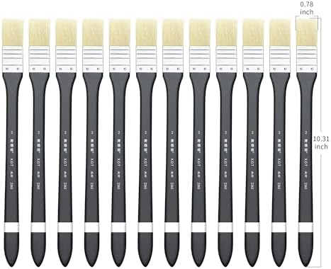 XDT#2365 Hake Artist Paint Brush 12 Piece Set #0.78in, Medium Stiff Hog Bristle Paint Brushes for Acrylic Painting, Acrylic Oil Watercolor
