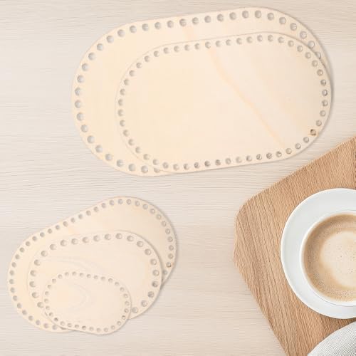 5 Pcs Wooden Basket Bottom for Crocheting, 5 Sizes Wooden Oval Blank Solid Crochet Basket Base for DIY Basket - Weaving Supplies, Home Decoration