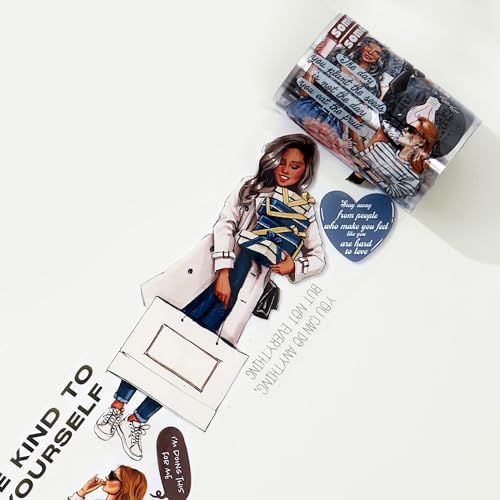 WT Wide PET Tape, Journal Scrapbook Bujo Planner DIY Craft Supplies, Chic Attitude, Fashion Outfit Girls Decorative Tape, Characters, Transparent Clear Adhesive, Single Roll, Original Designs