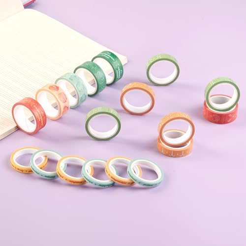 Washi Tape Set of 18 Rolls, Assorted Sizes, Decorative Tape for Journaling, Scrapbook, DIY Décor, Craft Supplies, Gift Wrapping, Metallic Foil, Celestial Orange and Green