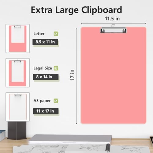 Extra Large Clipboard, 11 x 17 Pink Plastic Drawing Board