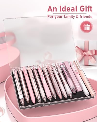 Four Candies Pink Pens, Black & Pink Ink, 0.5mm Fine Point, 2 Highlighters