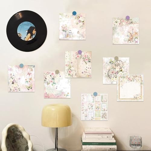 Bomichi 16 Sheets Scrapbook Paper, Vintage Decorative Scrapbook Supplies for Junk Journal Card Making Picture Art Collage DIY 6x6 inches