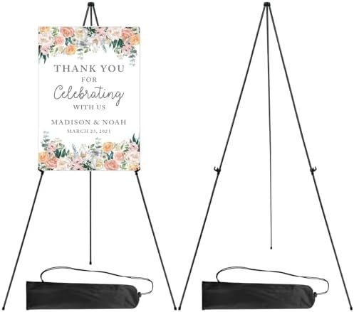 RRFTOK 2 Pack 63 in Sign Easel Stands, Instant-Fold Tripods with Bags | Instant-fold metal tripod with carry bag for welcome sign, poster display, foam board and floor use