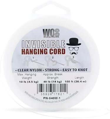WCS Invisible Hanging Wire Clear Cord Nylon String, 100ft - 10 lb / 4.5 kg