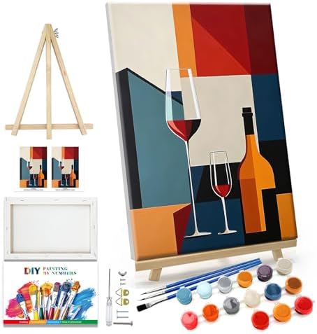 JOOZ Paint by Numbers Kit for Adults with Frame Wine Glass, 8x12 Inch