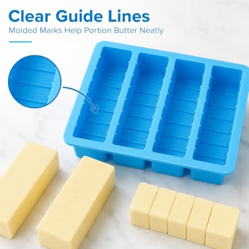 2Pcs Silicone Butter Mold with Lid, Non-Stick Silicone Butter Mold Tray with Scale Marking for Homemade Butter, Standard Size Mold for Soap Bar, Energy Bar, Cake, Chocolate (Blue)