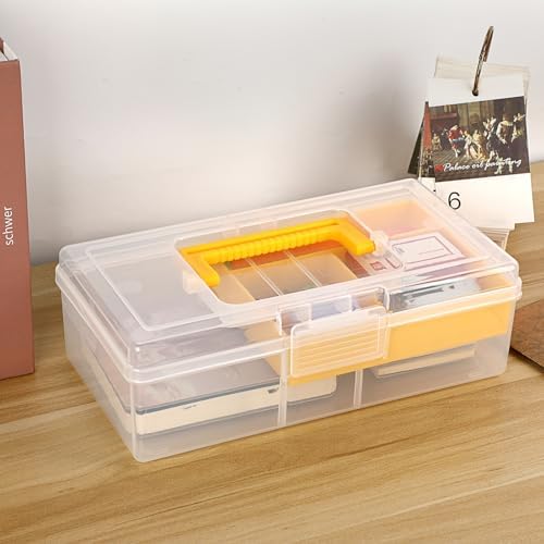 JUXYES Clear Art Craft Supply Storage Bin Sewing Box With Handle Lid