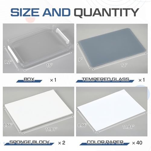 Nuanchu 1 Pcs 9 x 12 Inch Glass Palette for Oil Painting, Neutral Grey | Airtight Keep Wet Palette Container, 40 Sheets Disposable Paper, Keeps Paint Fresh, for DIY Color Mixing Beginners