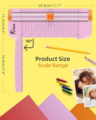 Firbon A5 Paper Cutter, Small Straight Paper Trimmer with Side Ruler | Pink compact design | Cuts photo, cardstock, labels & coupons | Portable desktop slicer | Scrapbooking & craft projects