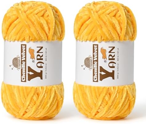 Chenille Crochet Golden Yellow Yarn 2 Pack