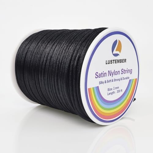 LUSTEMBER 330 Feet Satin Nylon String, 1 mm Silky Smooth Durable Nylon Cord for Jewelry Making, Bracelets, Beading, Necklaces, Macrame, Kumihimo, Rattail, and Chinese Knot Craft
