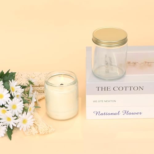 MILIVIXAY 20 Pack 8 OZ Thick Glass Clear Candle Jars with Golden Lids-Bulk Empty Candle Jars for Making Candles-Canning Jar for Spice, Liquid, Sample- Dishwasher Safe.