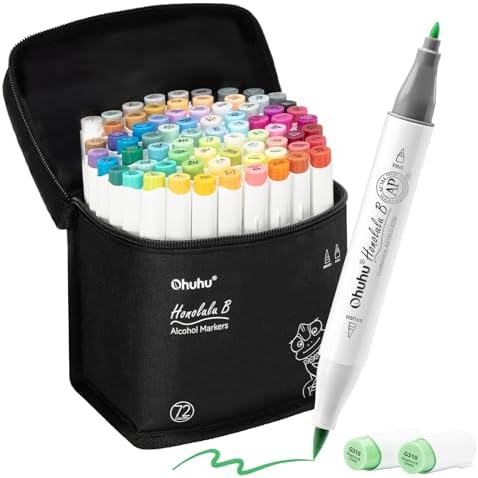 Ohuhu Alcohol Markers Brush Fine 72 Colors for Adults Coloring AP Certified