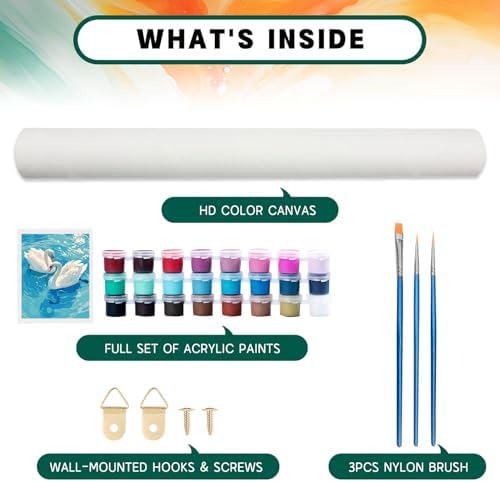 Possoco Paint by Numbers Kit for Adults Beginner, Pure Swan Easy Adult Paint by Number Kits on Canvas, DIY Acrylic Watercolor Oil Paint by Number for Adults Teens for Home Decor Gift 16x20 Inch