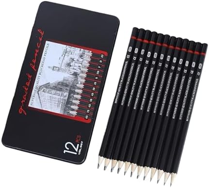 YYMIYU 12pcs Sketch Pencil Set 8B, 7B, 6B, 5B, 4B, 3B, 2B, B, HB, F, H, 2H, Ideal For Drawing Art, Sketching, Shading, Artist Pencils For Beginners & Pro Art