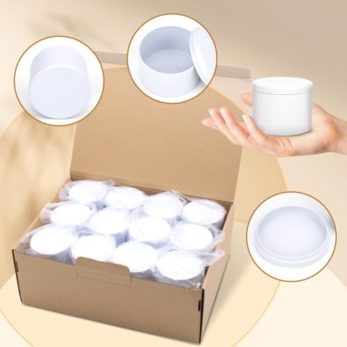 24-Pack 4oz Candle Tins with Lids, Metal Candle Jars for Candle Making, Empty Containers Vessels Bulk for Small Business & Beginners DIY Storage -White