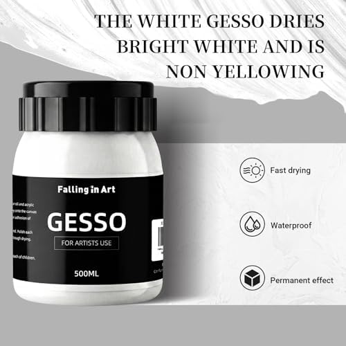 Falling in Art 16.9 Oz White Gesso Primer for Acrylic &Oil Paint