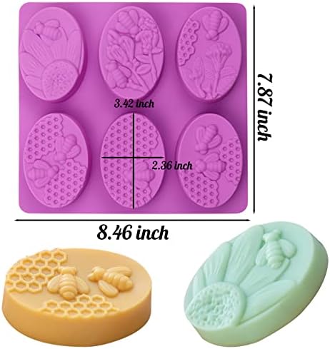 Bee Honeycomb Silicone Molds, 2 Pack Oval Soap Mold 12 Cavitiy | Honeybee Flower Soap Molds for Soap Making Homemade Bath Bomb Lotion Bar Beeswax, Non-Stick, Great for DIY & Gifts