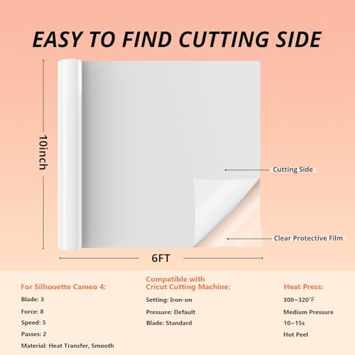 HTVRONT Puff Vinyl Heat Transfer, 10" x 6ft White Puff Vinyl
