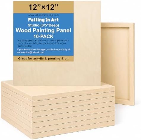 Falling in Art 10 Pack 12x12 Unfinished Birch Wood Panels Kit for Painting