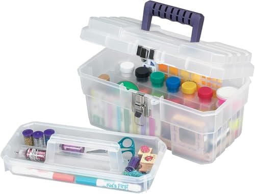 Akro-Mils 14-Inch Plastic Toolbox with Removable Tray, Steel Latch & Padlock Eye, Industrial-Grade Storage Box for Hobby Supplies, Crafts, and Tools, 14" x 8" x 8", Made in USA, Clear (09514)