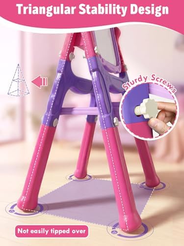 Lehoo Castle Easel for Kids 3-5, Magnetic Chalkboard Whiteboard(Purple)