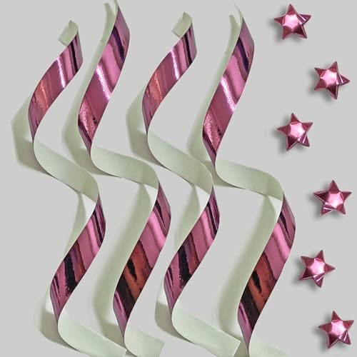 500-Strips Pink Foil Paper Strips for Making Origami Stars, Lucky Stars, Puff Star. Reflective Mirror Shiny Paper Strips, 0.5 x 11 inch. (Pink Foil, 500)