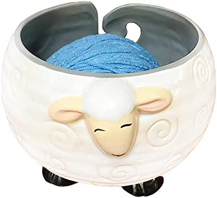 Weabetfu Ceramic Yarn Bowl Sheep Knitting Bowl for Knitting and Crocheting