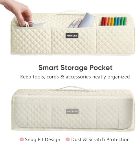 AMOIGEE Dust Cover for Latest Cutting Machine Cricutt Explore 5, Quilted Protective Cover with Storage Pockets for Cutting Machine, Floral Fabric Anti-Dust Cover for Craft Machine Organizer