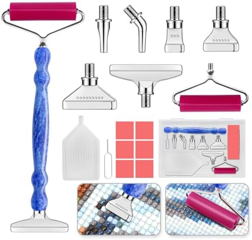 Diamond Painting Pen Kit - 7 Metal Tip Diamond Art Tools, 5D Diamond Painting Accessories for Adults Beginners, Resin Pen with Straight/Bent/Flat/Roller Nibs, Tray & Clay