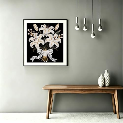 DIYBEADDOT Lily Pearl Painting Kits for Adults,5D Diamond Art Pearl Painting Kits for Beginner,DIY Crystal Rhinestones Diamond Painting for Home Wall Decoration 11.8 X 11.8 inch
