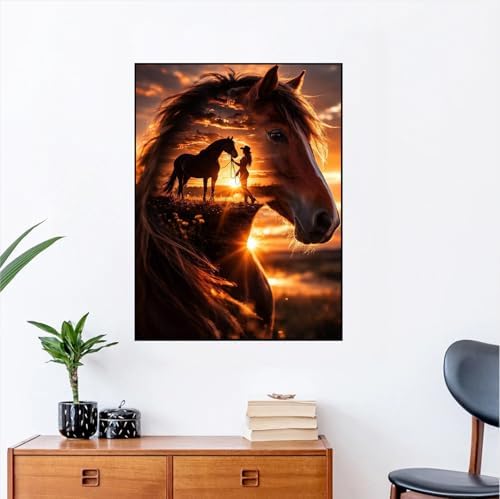 ijbnhd Horse Diamond Painting Kits for Adults Cowgirl 12x16inch