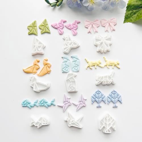 9 Pcs Origami Shape Polymer Clay Cutters - Geometric Animal & Bow Cookie Cutter Set for Jewelry Making, Earring Molds, Fondant Cake Decorating & DIY Crafts