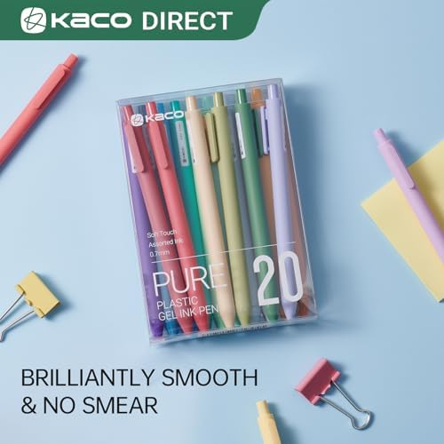 Kaco PURE Gel Pens 20 Macaron Color Ink Assorted 0.7mm Medium Point Pens