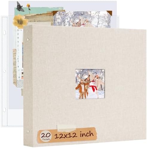 12x12 Inch Large Scrapbook Photo Album, 3 Ring Binder- Beige