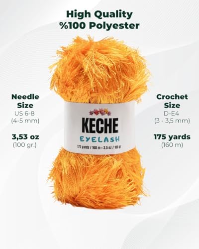 Eyelash Fun Fur Yarn - Premium Soft Crochet Yarn DIY Hand Knitting 100% Polyester 175 Yds 3.53 Oz (Pack of 3) - Orange