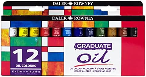 Daler Rowney Graduate Oil Paint Set, 12 Assorted Colors in 22mL Tubes - High Lightfastness, Painting Supplies Ideal for Artists, Students, and Hobbyists