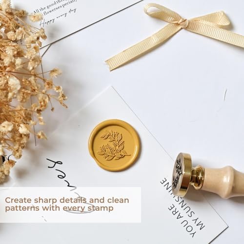 Eucalyptus Wax Seal Stamp, 3D Embossed Relief Carving Brass Head and Wood Handle for Wax Seal Stamp Kit, Decor for Thanksgiving Card/Envelope/Gift Wrap/Wedding Invitation/Vellum Jacket