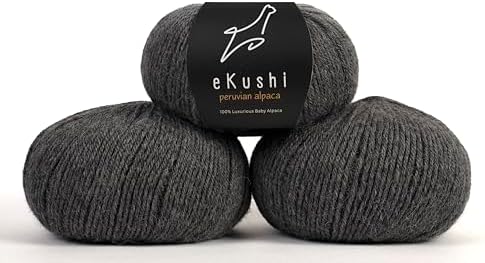 100% Baby Alpaca Yarn for Knitting & Crocheting - Set of 3 Skeins of Premium Yarn DK - Lightweight, Hypoallergenic & Thermal Peru Made - Ideal for Delicate Projects (N042 - Anthracite Grey)