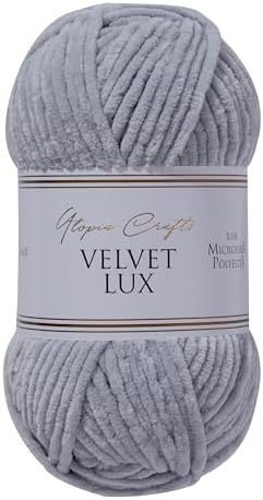 Velvet Lux Chenille Yarn for Crocheting and Knitting, 2 Pack Bulk Chunky Yarn, Super Soft Velvet Yarn for Amigurumi, Baby Blankets & Home Decor — 100g/120yds per Skein (Grey)