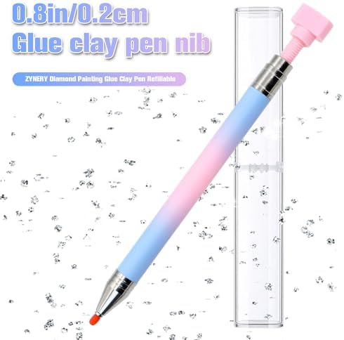 ZYNERY Diamond Art Pen, Diamond Painting Pens Refillable, Glue Clay Pens for Rhinestones, Gem Art Rhinestone Picker Tool for 5D Gem Painting Includes 6 Glue Clay Refills (Pink-Blue)