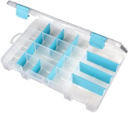 ArtBin 6944AG Medium Anti-Tarnish Box with 15 Removable Dividers, Jewelry & Craft Organizer, 1 Plastic Storage Case with Anti-Tarnish Technology, Clear with Aqua Accents 10.875” x 7.0” x 1.75”