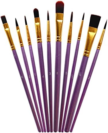 1 Pack 10 Pcs Paint Brushes, Nylon Hair Paint Brushes Set for Kids, Beginner, Suitable for Oil, Watercolor, Acrylic Paint and Body Pinting, Purple